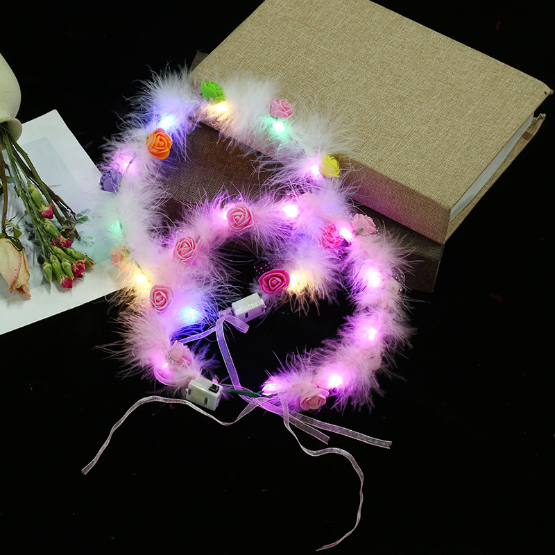 Luminous garland LED lights Girl angel head hoop scenic spot night market stall wholesale luminous feather fairy headdress