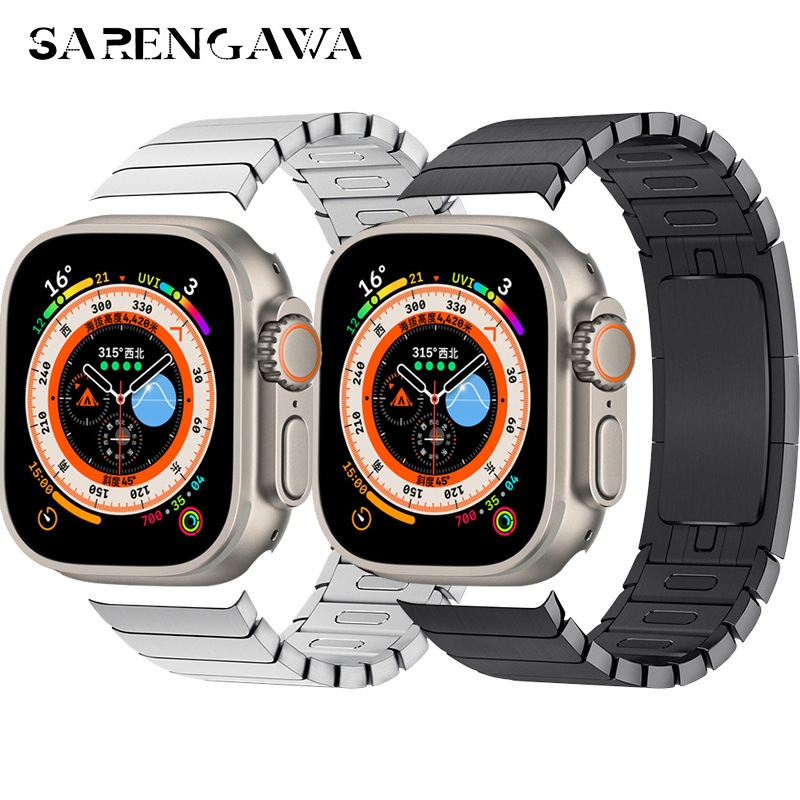 适用苹果手表不锈钢表带apple watch7金属链式iWatch8 ultra表链
