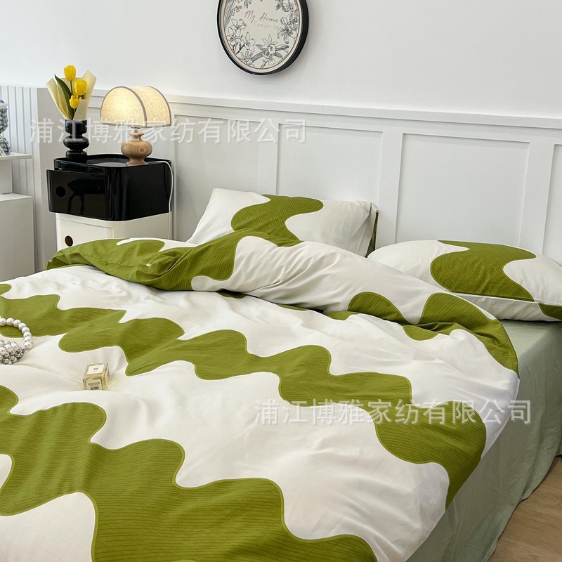 Boya Home Textile Wholesale Japanese Ins Small Fresh Simple Northern Europe Pure Cotton Four-Piece Homestay All-Quilted Bedding details Picture