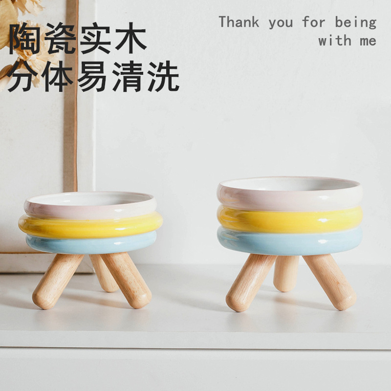 gulu bowl, pet food bowl, water bowl, cat bowl, ceramic colored cat and dog feeding bowl, cat food basin, split high-legged neck guard details Picture