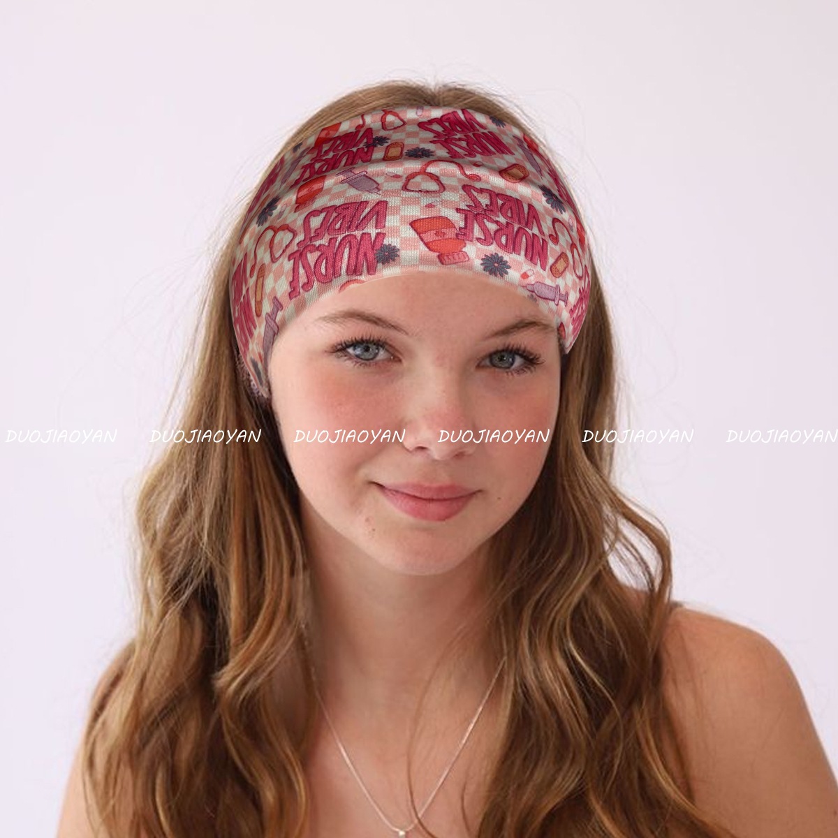 Cross-border new medical care series hair band, printed headscarf, sports hair band, cross wide edge fashionable hair tie Specification drawing