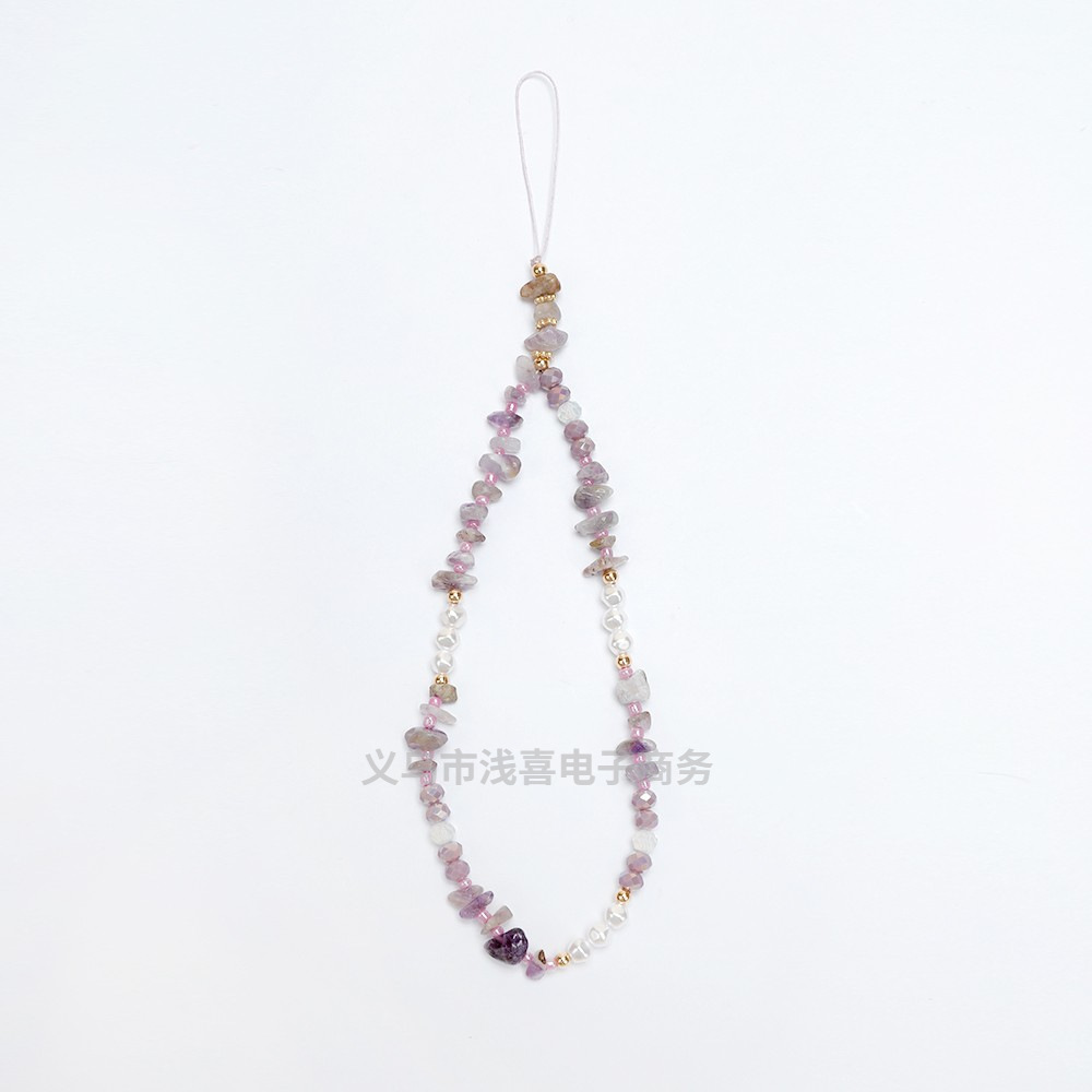 New European and American ins crushed stone pearl color-blocked mobile phone chain, fashionable and personalized diy mobile phone case pendant accessory for women Item Picture