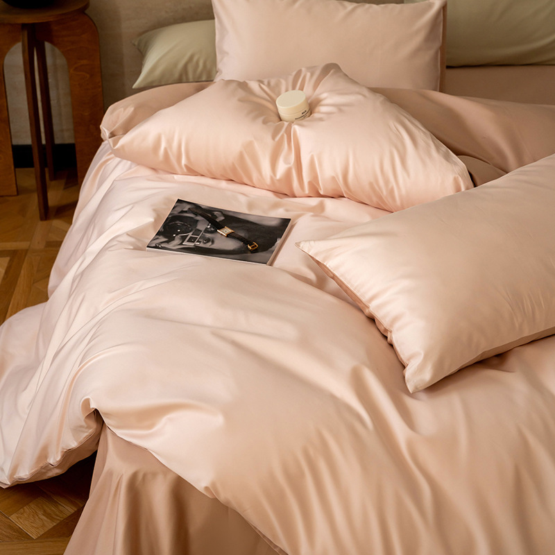 Nordic Simple Cotton Sateen Solid Color Four-Piece Pure Cotton Double Combination Plain Bed Sheet Set Bedding Products Specification drawing