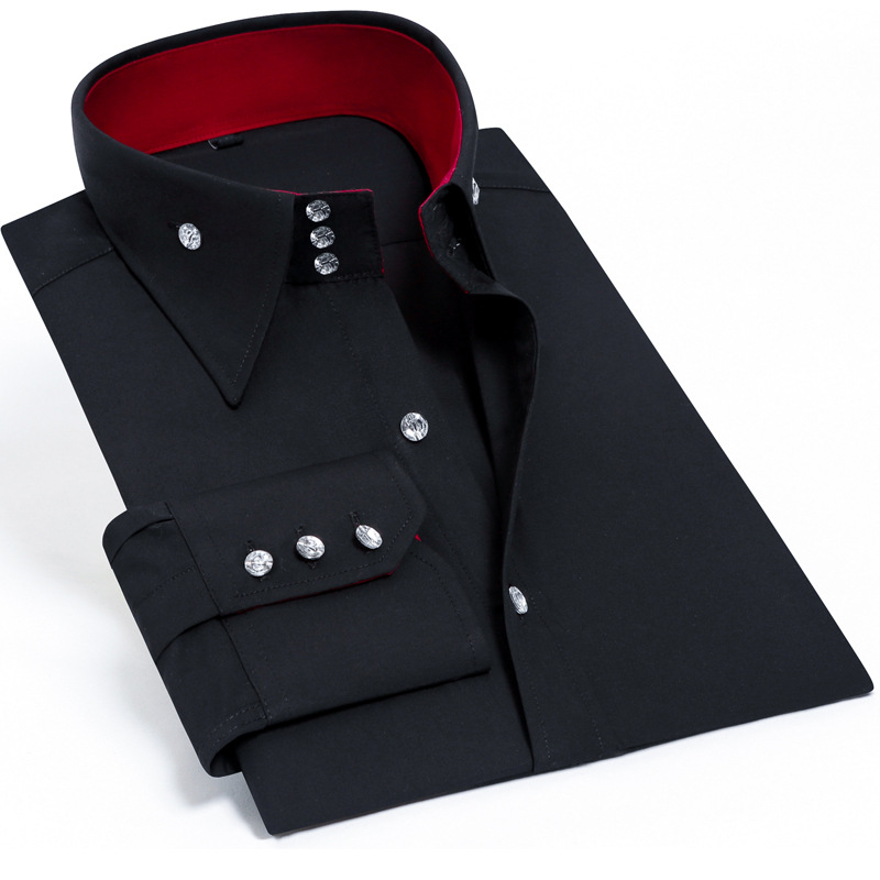 Spring and autumn new crystal buckle men's long-sleeved shirt, elastic high-end business casual slimming trendy men's shirt Specification image