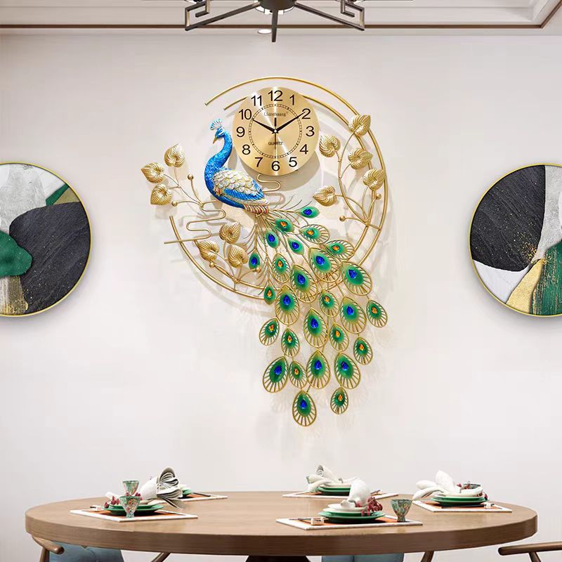 New Chinese-style wall clock for home use in the living room, fashionable European-style silent and creative peacock decorative clock, wall-mounted phoenix watch Specification image