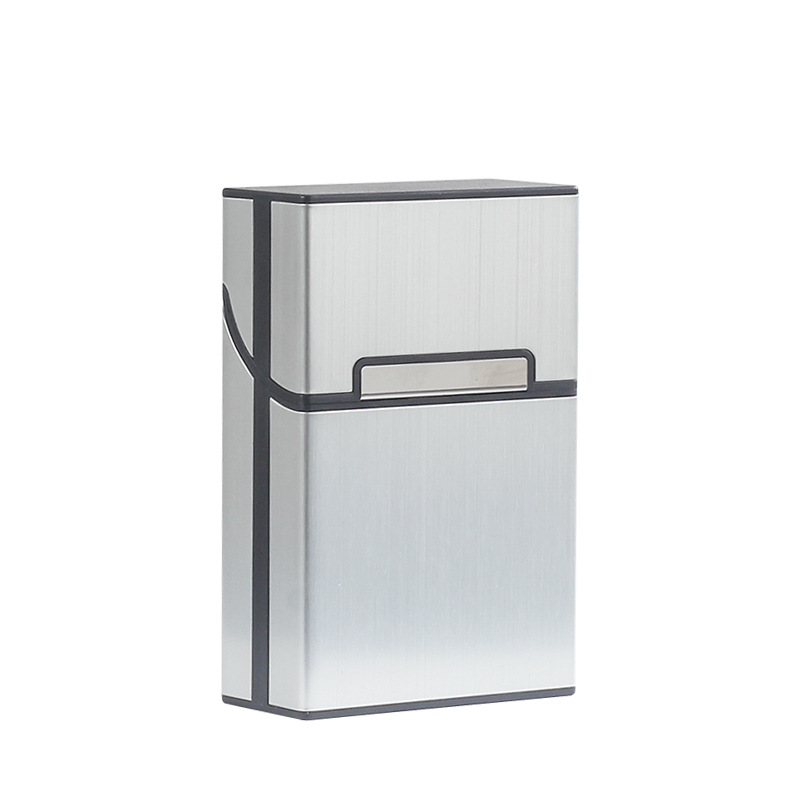 Creative Korean-style brushed aluminum alloy cigarette box, 20 cigarettes for men and women, thick and thin cigarette box, magnetic buckle flip lid metal cigarette set Item Picture