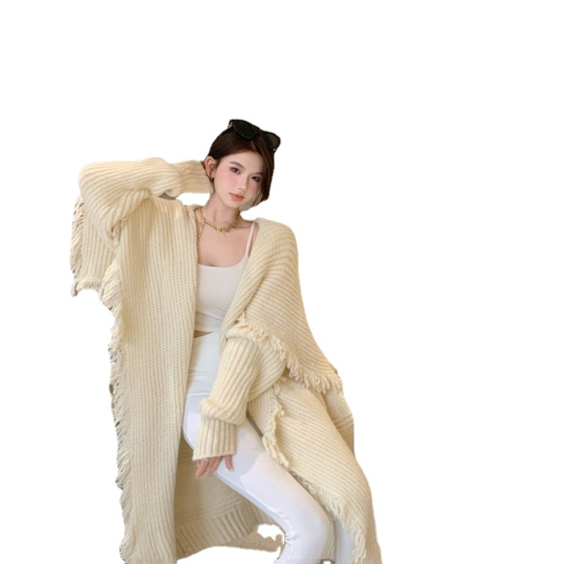 A laid-back, gentle fringed sweater and cape for women's autumn 2022 new mid-length cardigan c1916 Item Picture