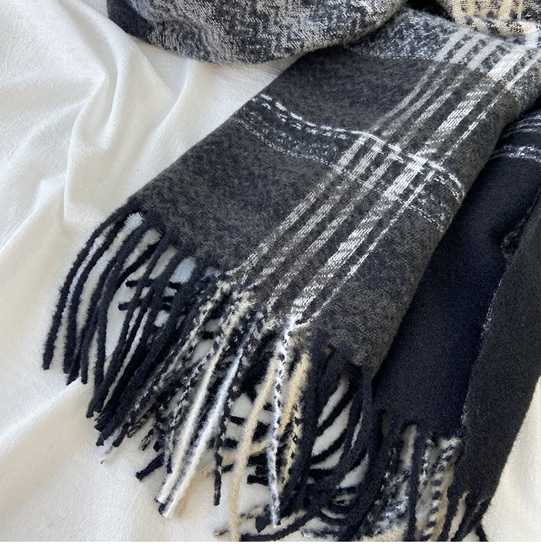 围巾女秋冬季跨境高级感仿羊绒格子流苏披肩学生加厚保暖围脖批发详情29