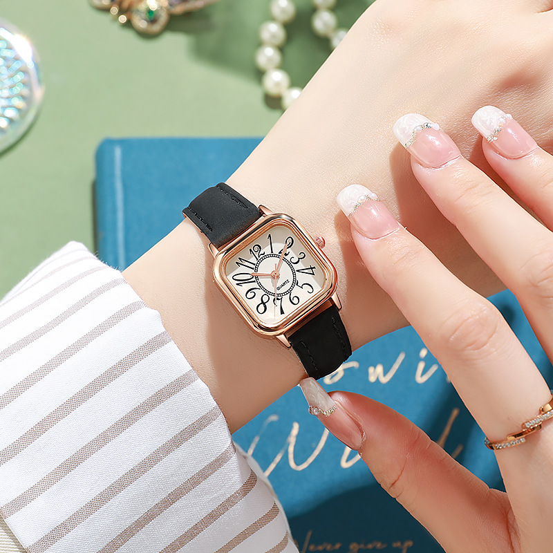 New exquisite women's square quartz electronic watch with a fresh and digital retro style leather strap, available for wholesale in stock Application Scenario
