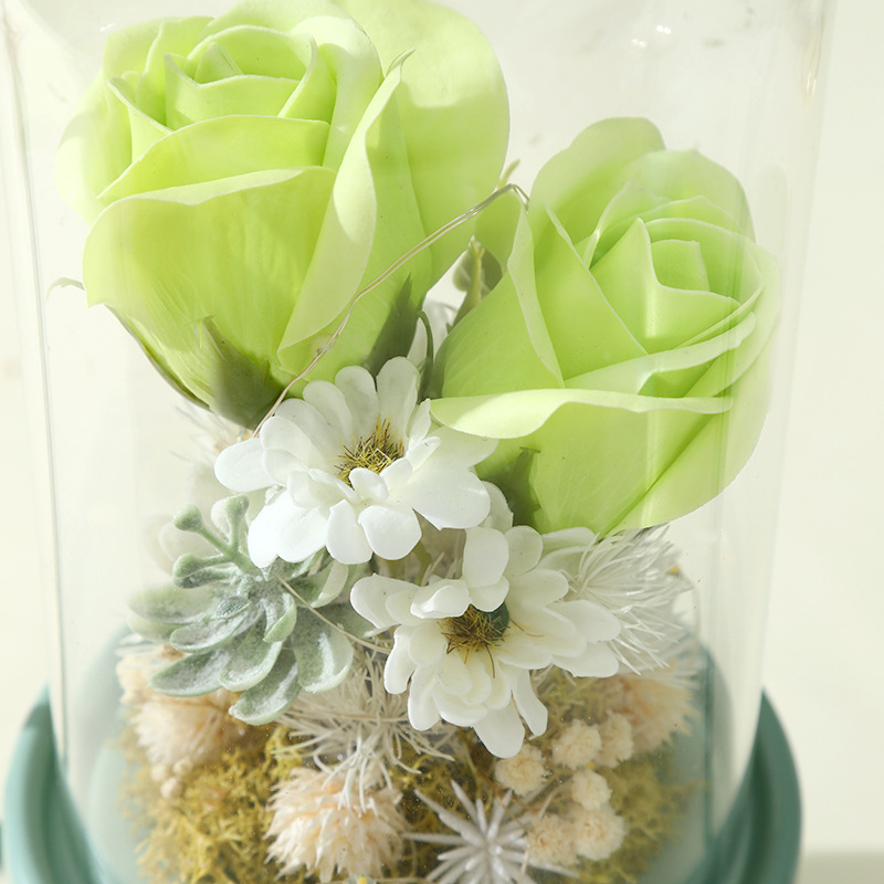 Creative Sun Flower glass cover gift ornaments LED flower basket shape soap flower Tanabata Valentine's holiday gift Item Picture