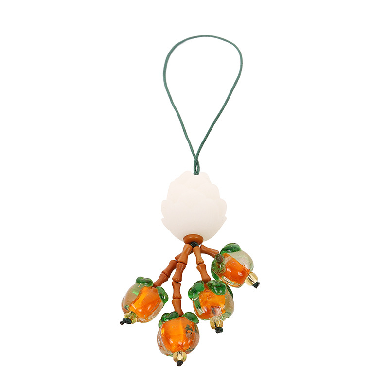 Good Persimmon Lotus Car Key Chain Pendant New Year National Tide Bodhi Lotus Pendant Safe Mobile Phone Chain Pendant Item Picture