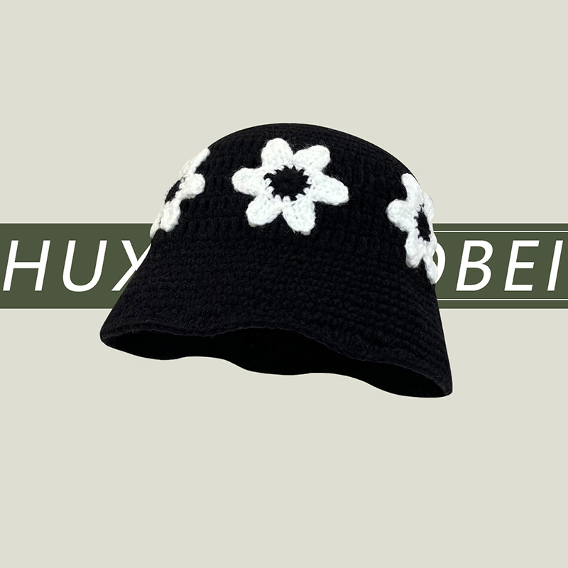 Korean Version Of Instagram Hyuna Wind Flower Knitted Fisherman Hat Female Spring And Autumn Temperament All Match Face Small Hand Hook Flower Pot Hat Application Scenario