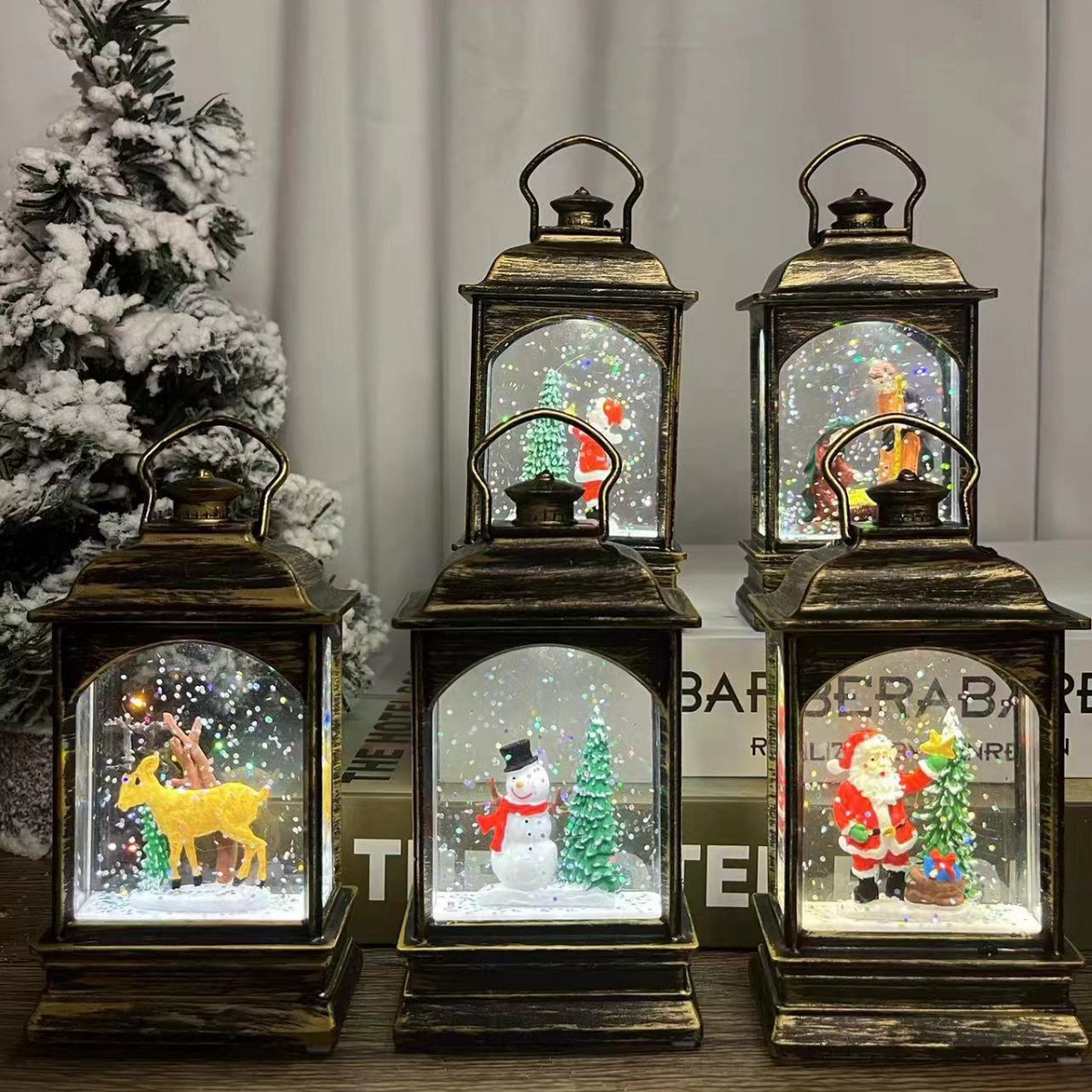 Christmas Decoration Light Up Santa Interior Waterflood Flat Wind Lamp Tabletop Decoration Snowman Christmas Decoration Christmas