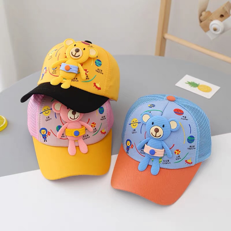 Summer Super Cute Cap Cartoon Bear Detachable Baseball Cap Mesh Sun Block Cap Kids Baseball Cap details Picture