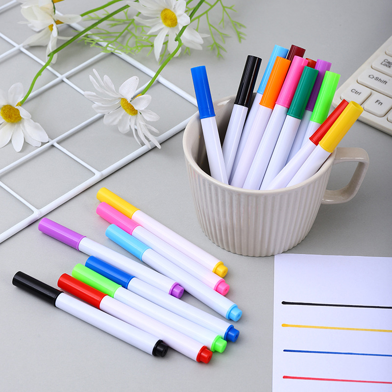 彩色白板笔水性可擦写学生环保画笔可加墨办公细笔尖水性记号笔白详情图2