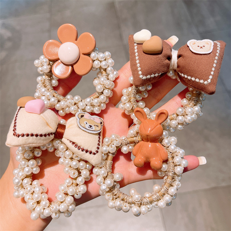 Children's Crown Tiara Princess Bun Hair Circle Rope Girl Korean Network Red New Pearl Ponytail Hair Flower details Picture