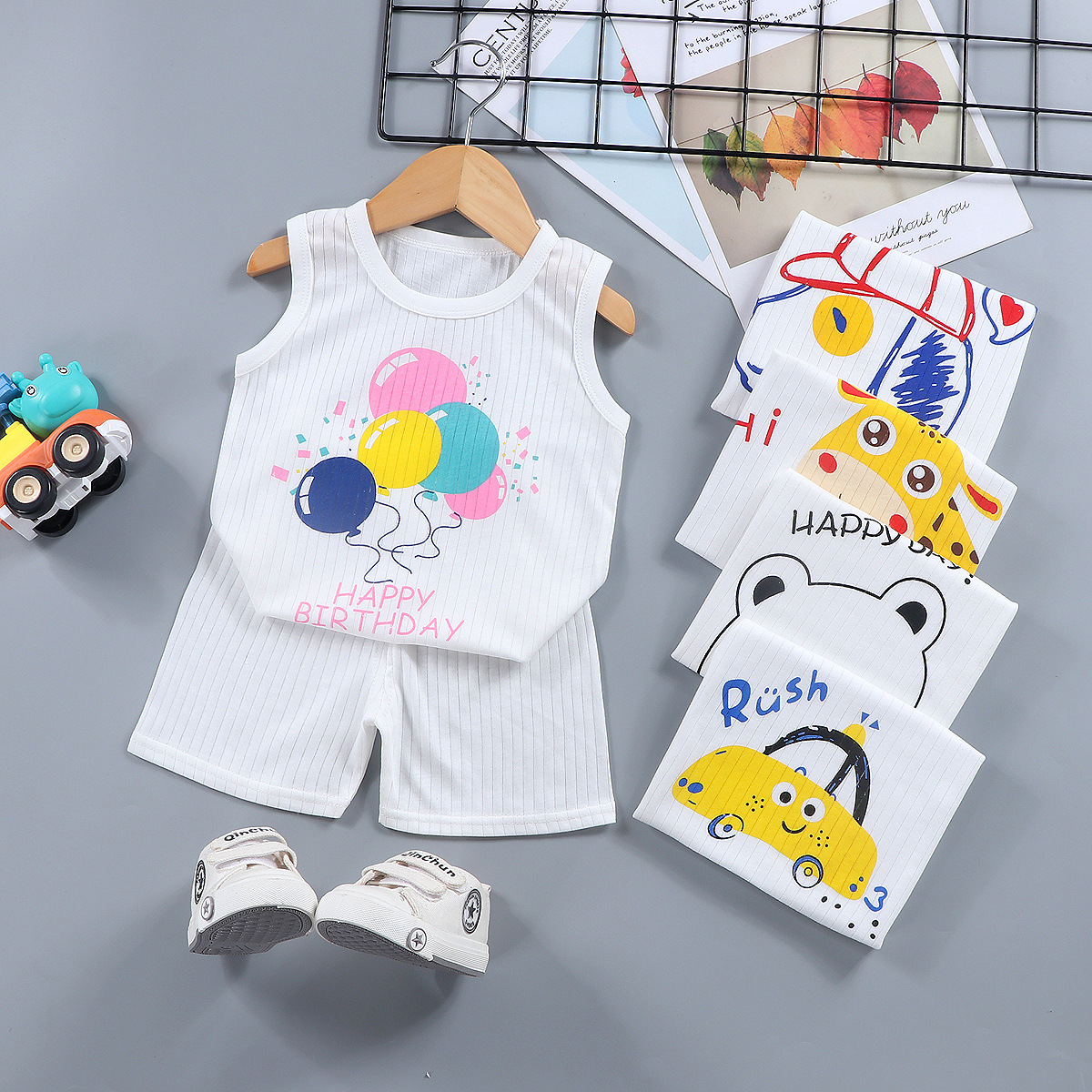 Summer children's vest set: Girls' vest, boys' shorts, children's two-piece set, pure cotton Class A sleeveless T-shirt for kids