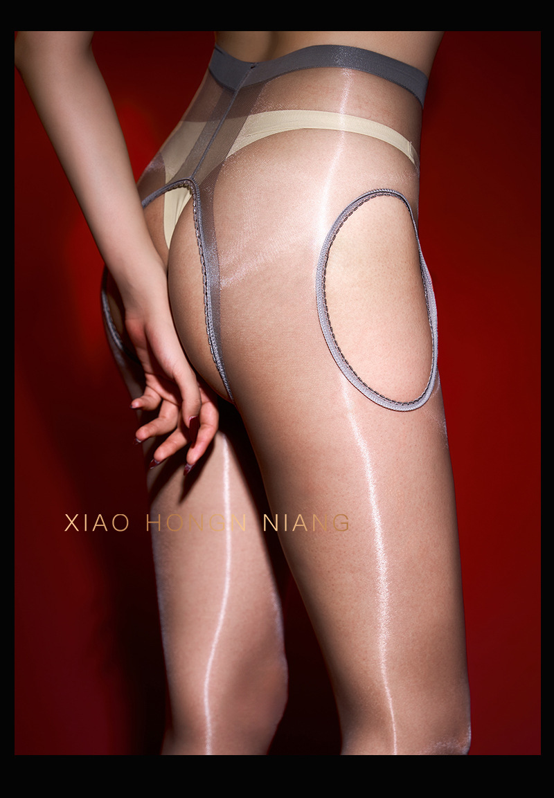 0D性感极光丝袜女油亮超薄透明四面开裆免脱连裤袜情趣黑色镂空袜详情16
