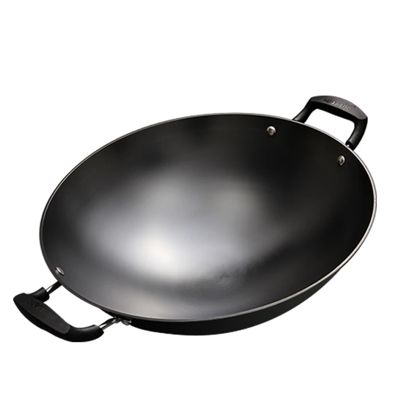Huabang's new cast iron true stainless double-handled wok, uncoated household wok, old-fashioned flat-bottomed wok, round-bottom wok, universal Item Picture