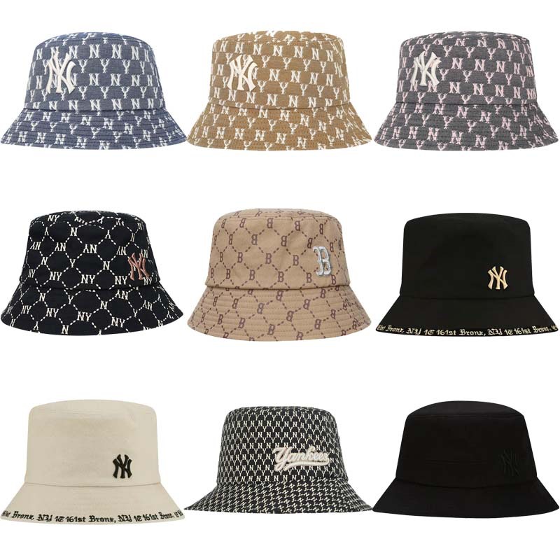 韩国MLB帽子2022新款NY牛仔老花满标渔夫帽男女款遮阳盆帽运动帽