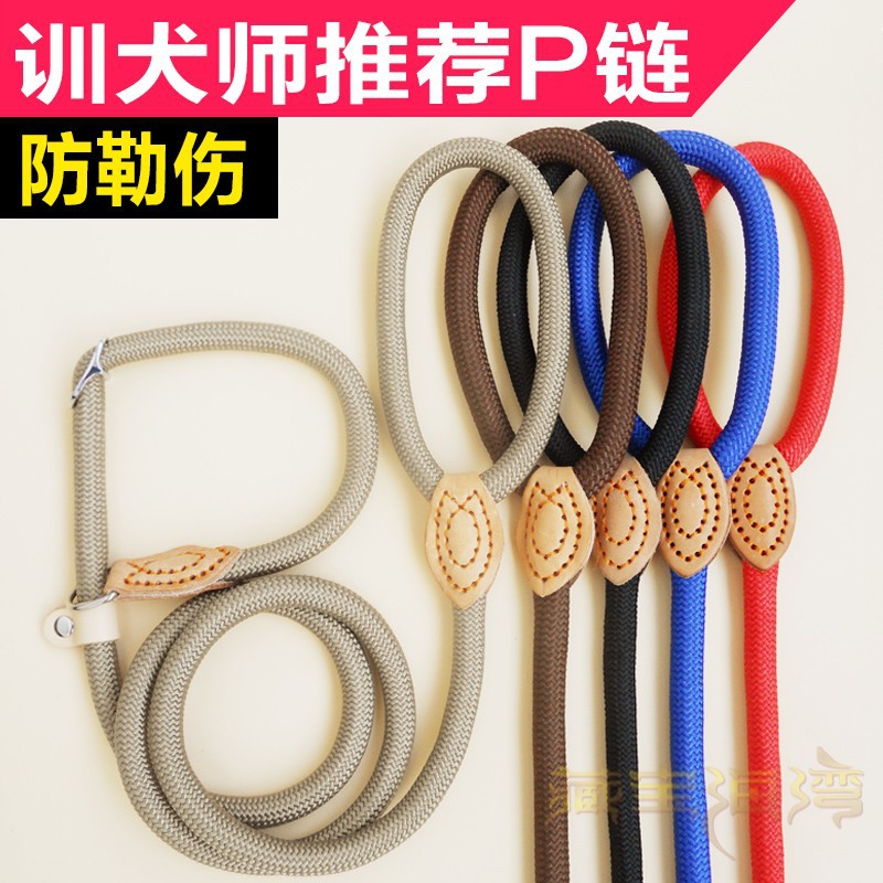 Hot-selling anti-riot P-chain leash, nylon sewn leather pet dog leash, extended and thickened dog leash, training dog leash, P-leash details Picture