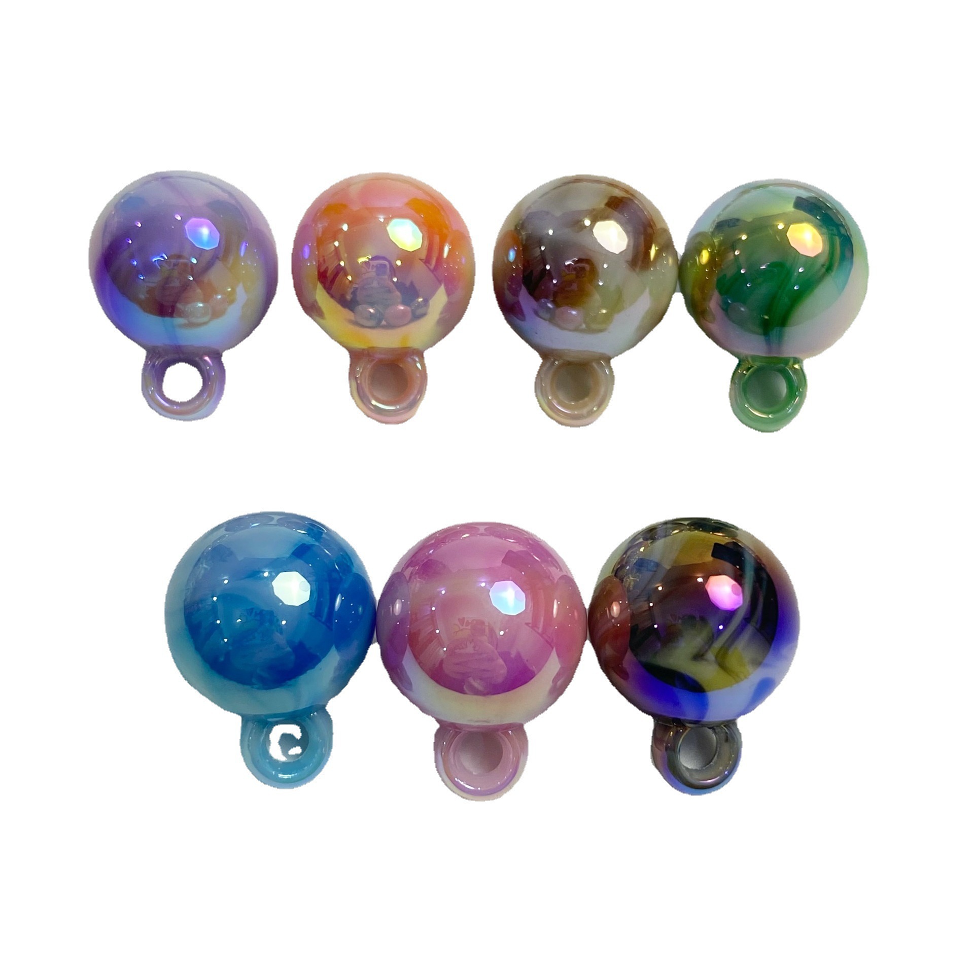 16mm hanging hole round bead electroplated UV dual-color gradient cloud mist diy mobile phone chain bead material woven jewelry accessory Item Picture