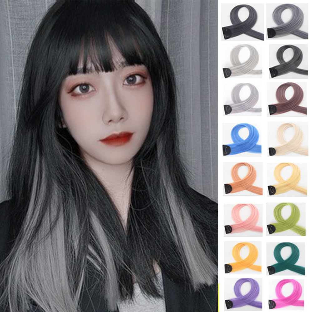 假发女 彩色挂耳染接发片 一卡60CM直发化纤假发片 现货批发