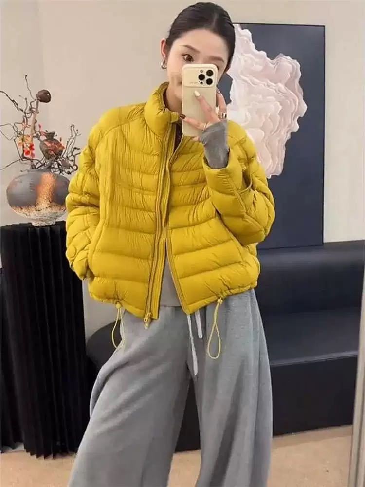 Winter 2025 down jacket for women, thickened with down, warm stand-up collar, new style down jacket with college style and ribs pic 1