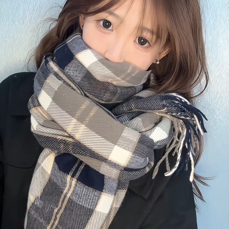 围巾女冬季新款软软的长款韩系小清新格子学院百搭格子披肩围脖详情5