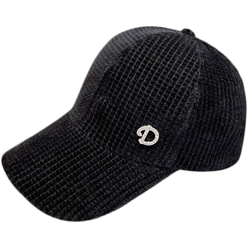 Hat Women Diamond-Encrusted D Letter Corduroy Cap Autumn And Winter Korean Fashion All Draped Curved Youth Baseball Cap Item Picture