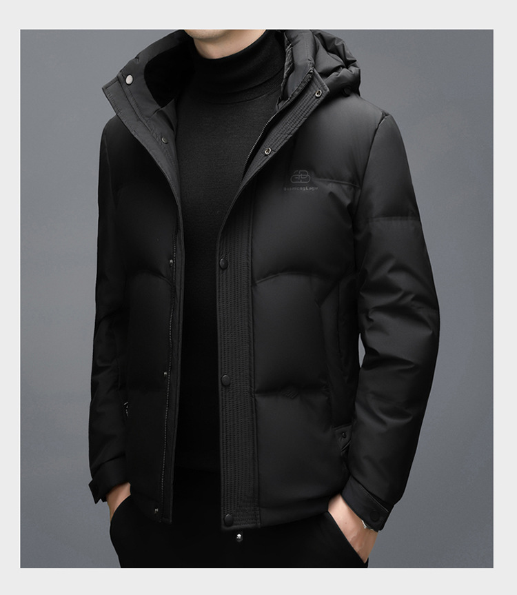 The new hooded down jacket for men in winter is warm and thick. The white duck down casual business jacket for middle-aged dads is trendy pic 14