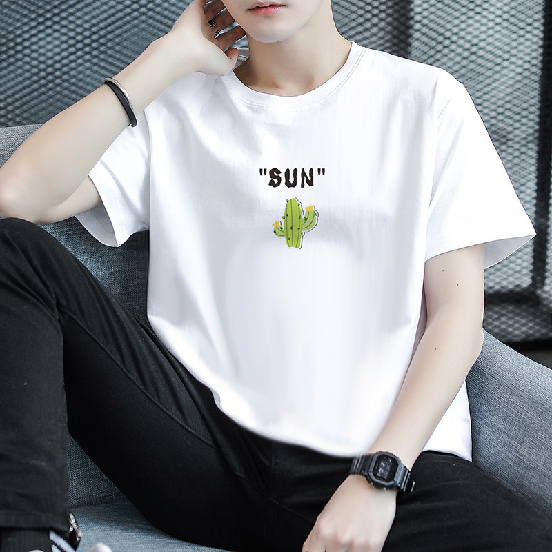 A new summer collection of pure cotton short-sleeved T-shirts for men's fashion brand, featuring trendy half-sleeved shirts for teenagers and junior high school students Item Picture