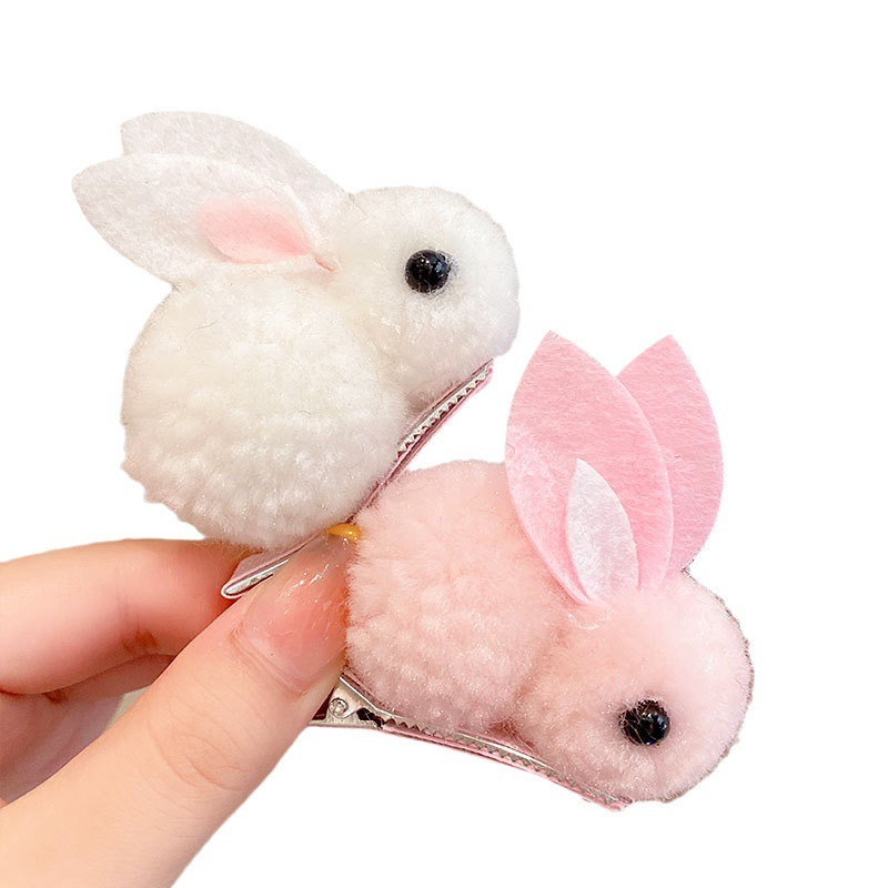 Children's hair clips, girls' cute and super adorable three-dimensional rabbit plush hair clips, girls' hair won't be damaged, autumn and winter bangs hair clips Item Picture