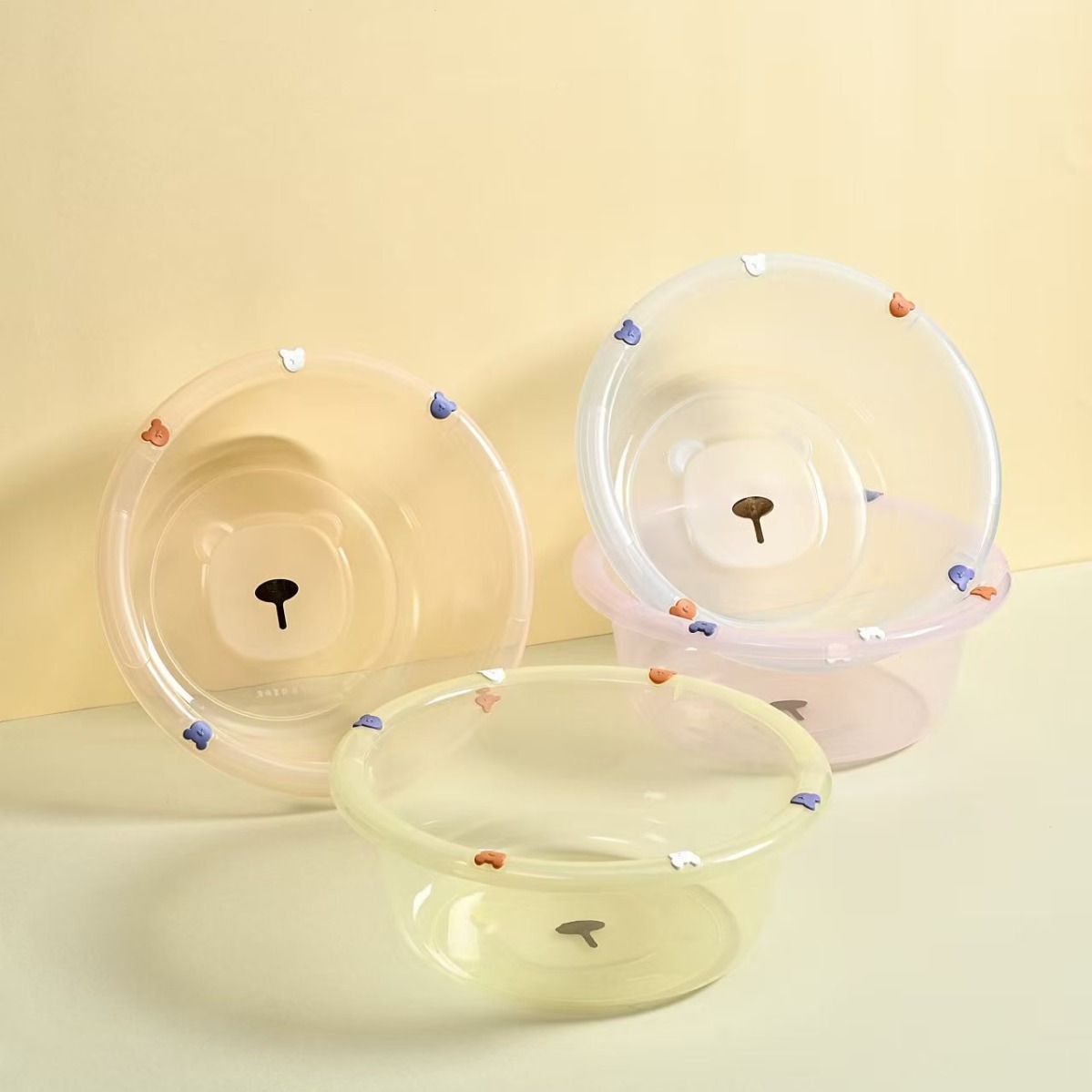 Little Bear transparent and cute cartoon plastic transparent student dormitory storage, face and foot washing, anti-drop plastic dormitory kitchen