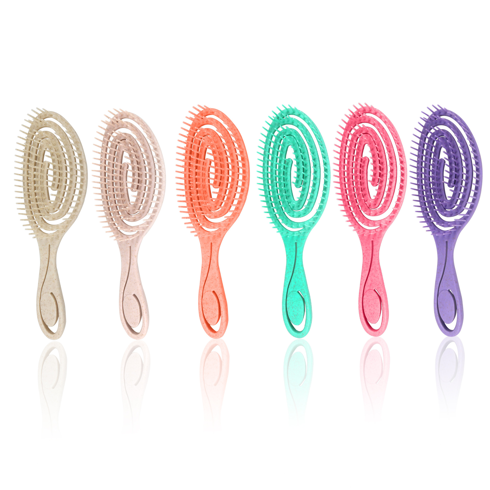 New wheat straw hollowed-out circular comb, elliptical arc-shaped elastic mosquito repellent comb, massage ribs shaped hair comb