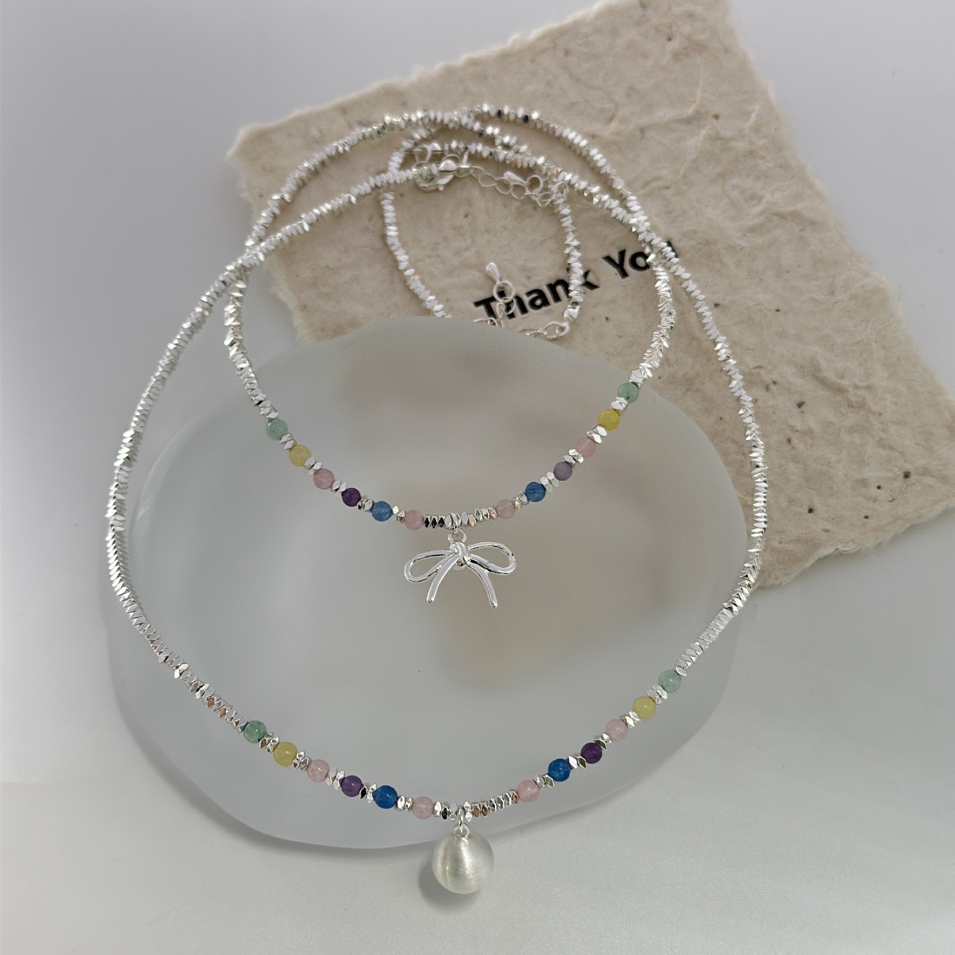 Color perlas de cristal plata rota diseño sentido collar lazo colgante patchwork collar collar plata rota cadena clavícula mujer pic 5