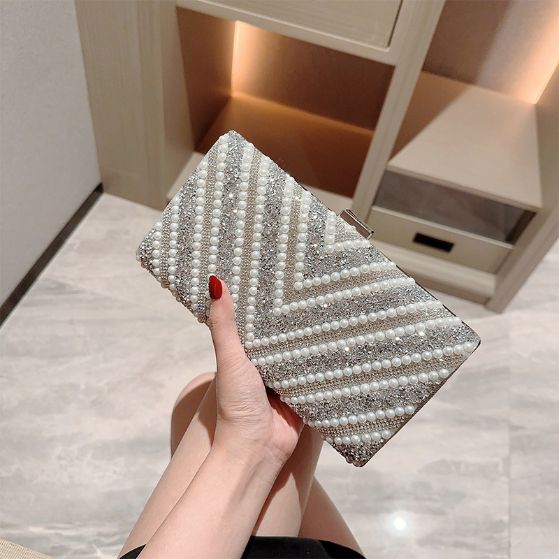 Cross-Border Socialite Pearl Dinner Bag Diamond-Encrusted Banquet Hand Bag Wedding Bag European And American Ladies Dress Bag Evening Bag Girl