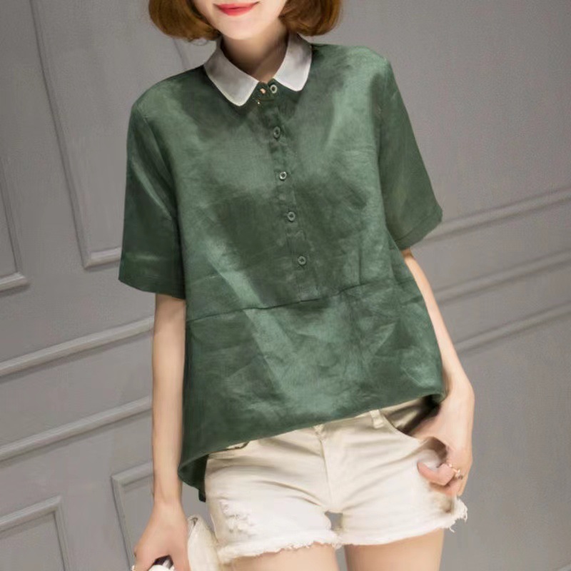 Cotton and linen short-sleeved shirt for women's summer 2022 new style Korean loose and versatile shirt cotton and linen top simple plus-size women's clothing Application Scenario