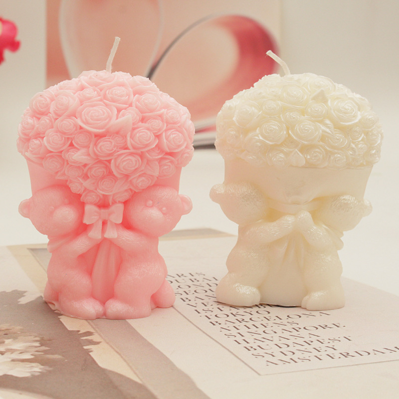 2024 Valentine's Day Scented Bear Candle Wedding Ceremony With Creative Love Rose Bouquet Soy Plant Candle Specification drawing