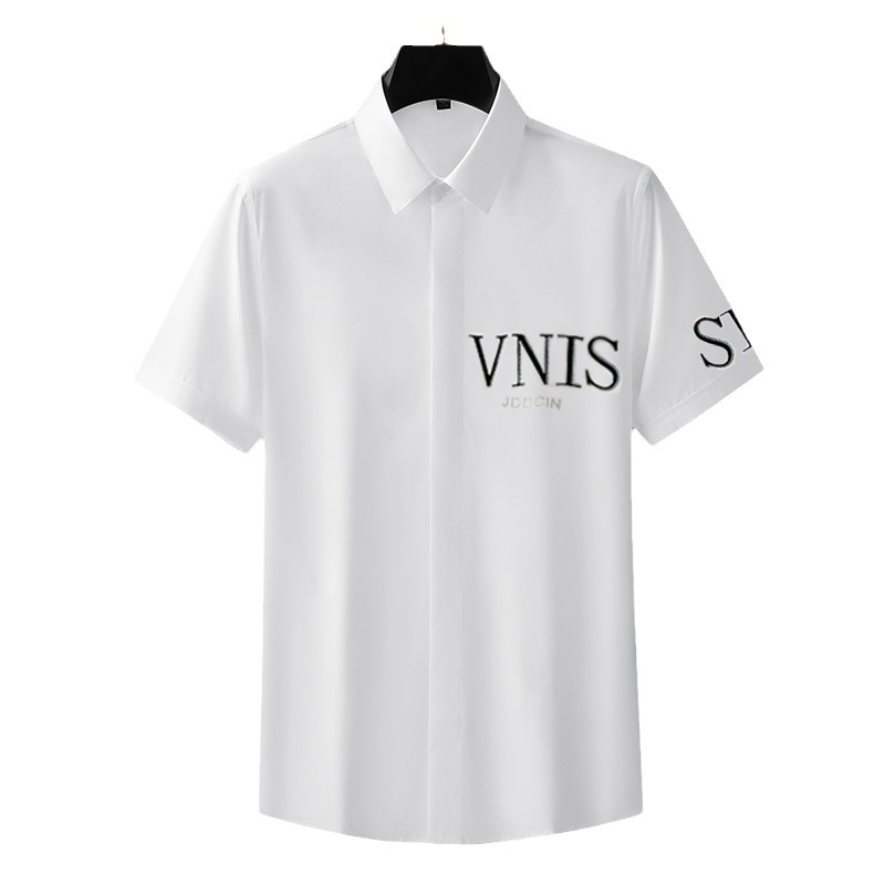 A high-end European cotton short-sleeved shirt with slimming embroidery from a trendy brand, a light luxury summer casual and versatile shirt for men Item Picture