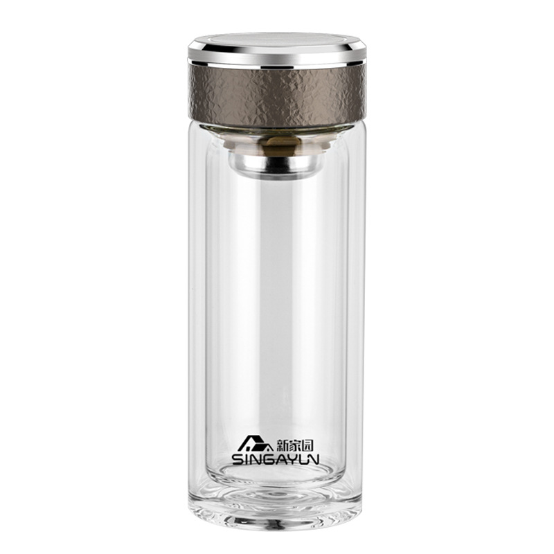 Shanghai Xinjiayuan Insulated Double-layer men's tea cup and Glass cup with filter screen, business portable transparent car water cup Item Picture