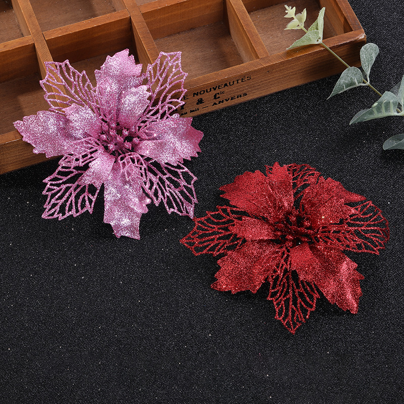 Christmas Powder Flower Hollow Gold Powder Christmas Flower Large Simulation Flower Christmas Tree Decoration Supplies For Cross-Border details Picture