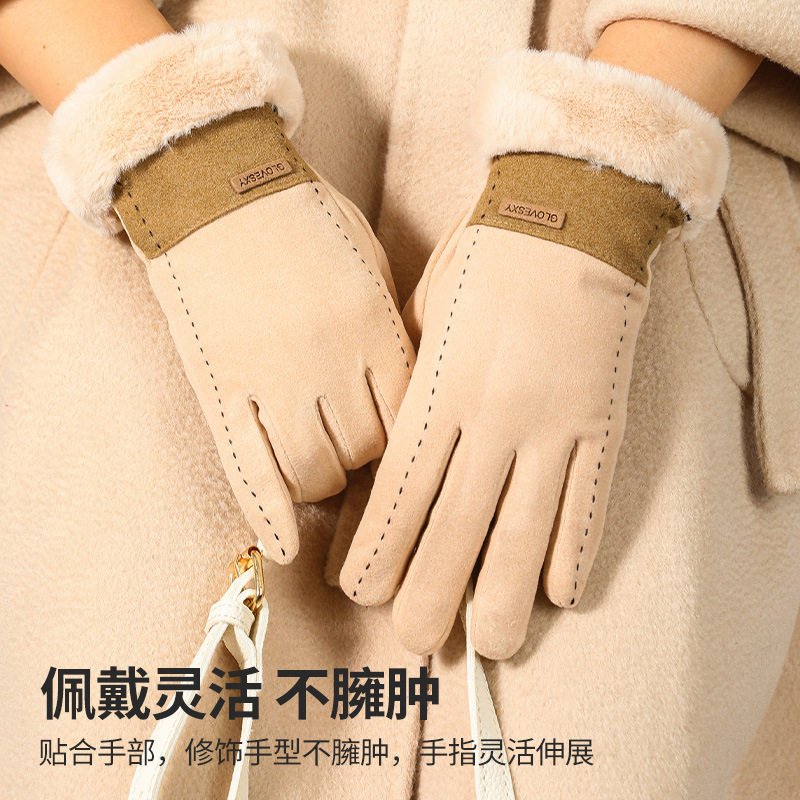 Warm Gloves Women's New Winter Can Touch Screen Plus Fleece Thick Gloves Winter Riding Cold And Warm Finger Gloves