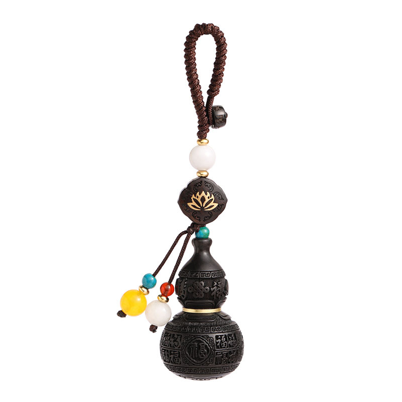 Car keychain wood carving pendant, natural ebony Baifu gourd peace keychain hanging accessory, small pendant for men and women Item Picture