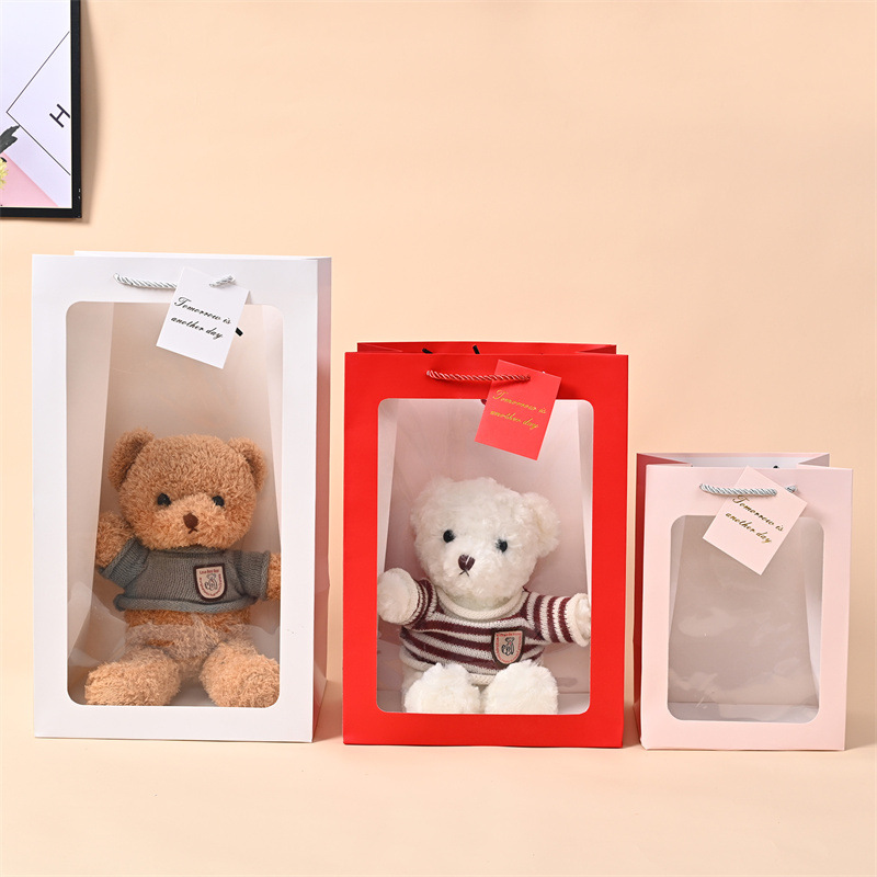 Transparent windowed handbag, Teachers' Day flower packaging gift bag, souvenir gift box packaging paper bag, doll gift bag details Picture