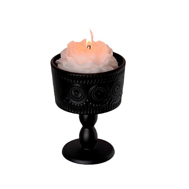 High-quality appearance level vintage candlestick ornaments, frosted black glass candle scented base, atmospheric photo decoration props Item Picture