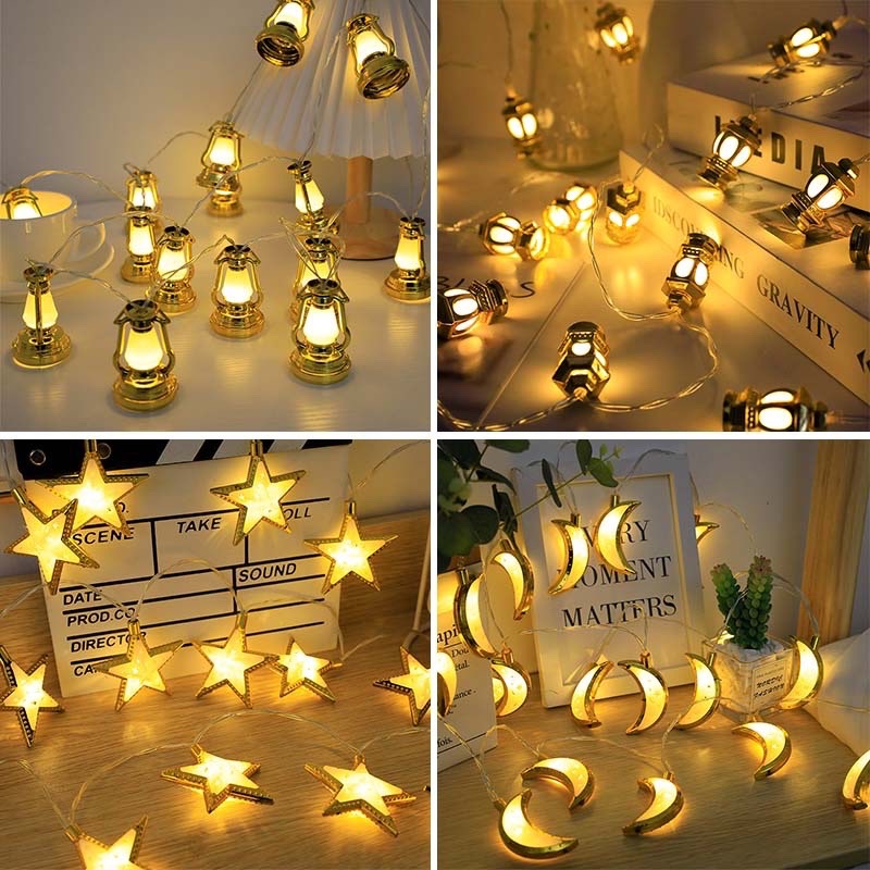 Gold plated lamp string Eid al-Adha festival decoration oil lamp string lamp battery lamp palace lamp star moon magic lamp