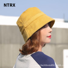NTRX 灯芯绒渔夫帽黄色时尚日系防风绳文艺盆帽复古纯色春季出游