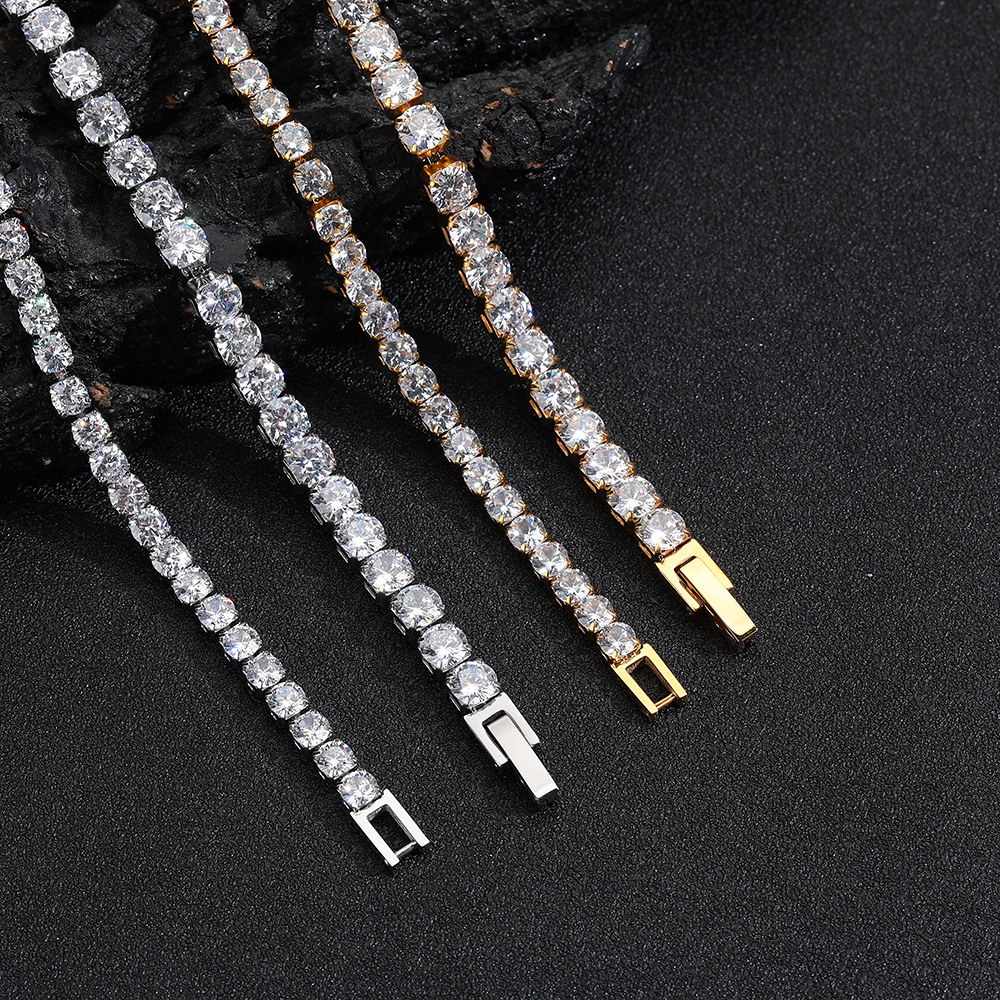 欧美嘻哈钛钢不掉色单排钻满钻AAA锆石网球手链男女同款潮流手饰详情8