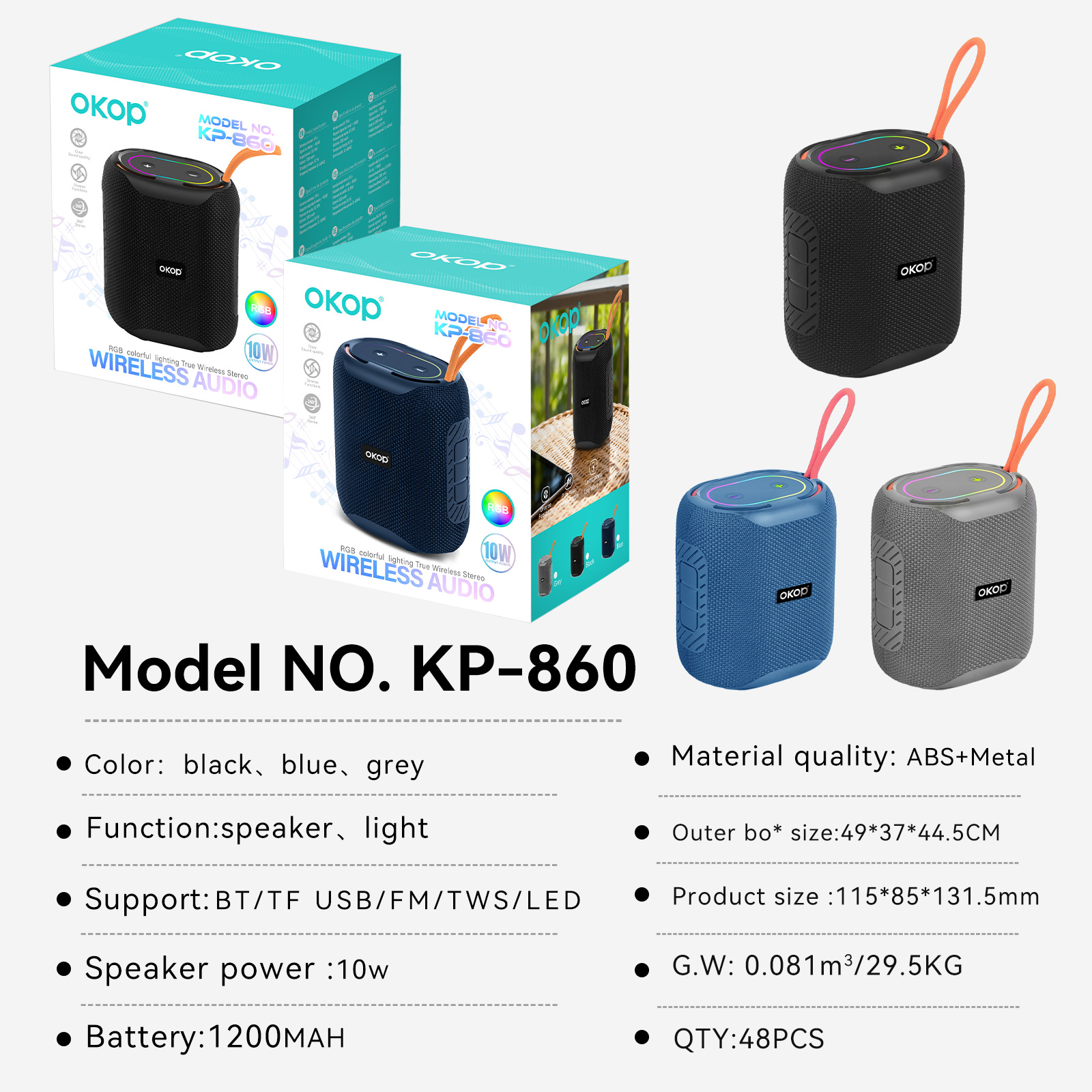 860 New best-selling fabric wireless Bluetooth speaker, portable handle subwoofer, USB flash drive, TF card, cross-border bestseller details Picture